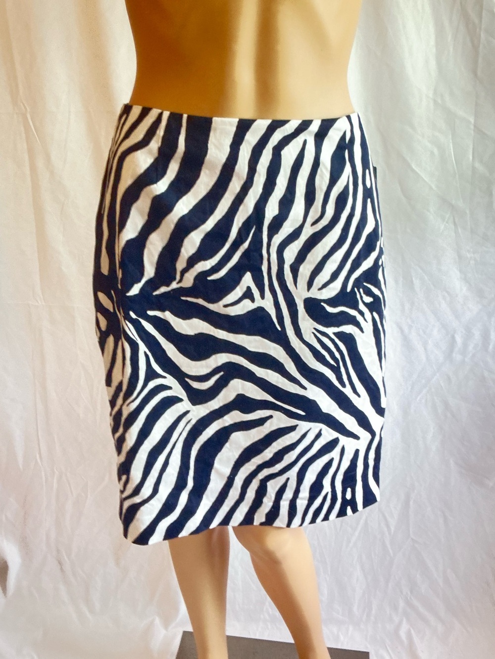 Jones Wear Zebra-Print Pencil Skirt in Blue and White NWT